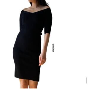 Whistles Off The Shoulder Little Black Ribbed Bodycon Knit Dress Size 2 NWOT